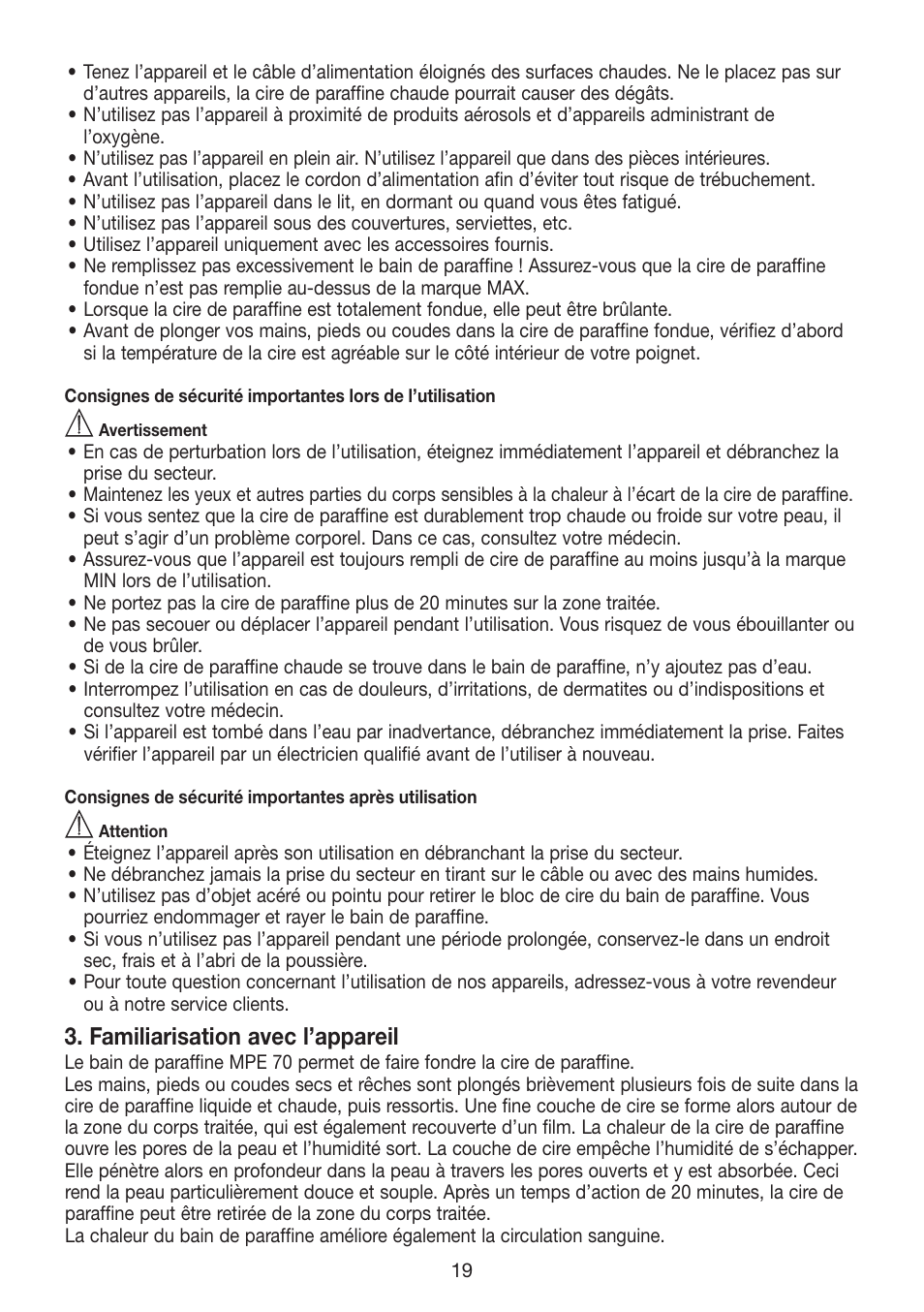Familiarisation avec l’appareil | Beurer MPE 70 User Manual | Page 19 / 84