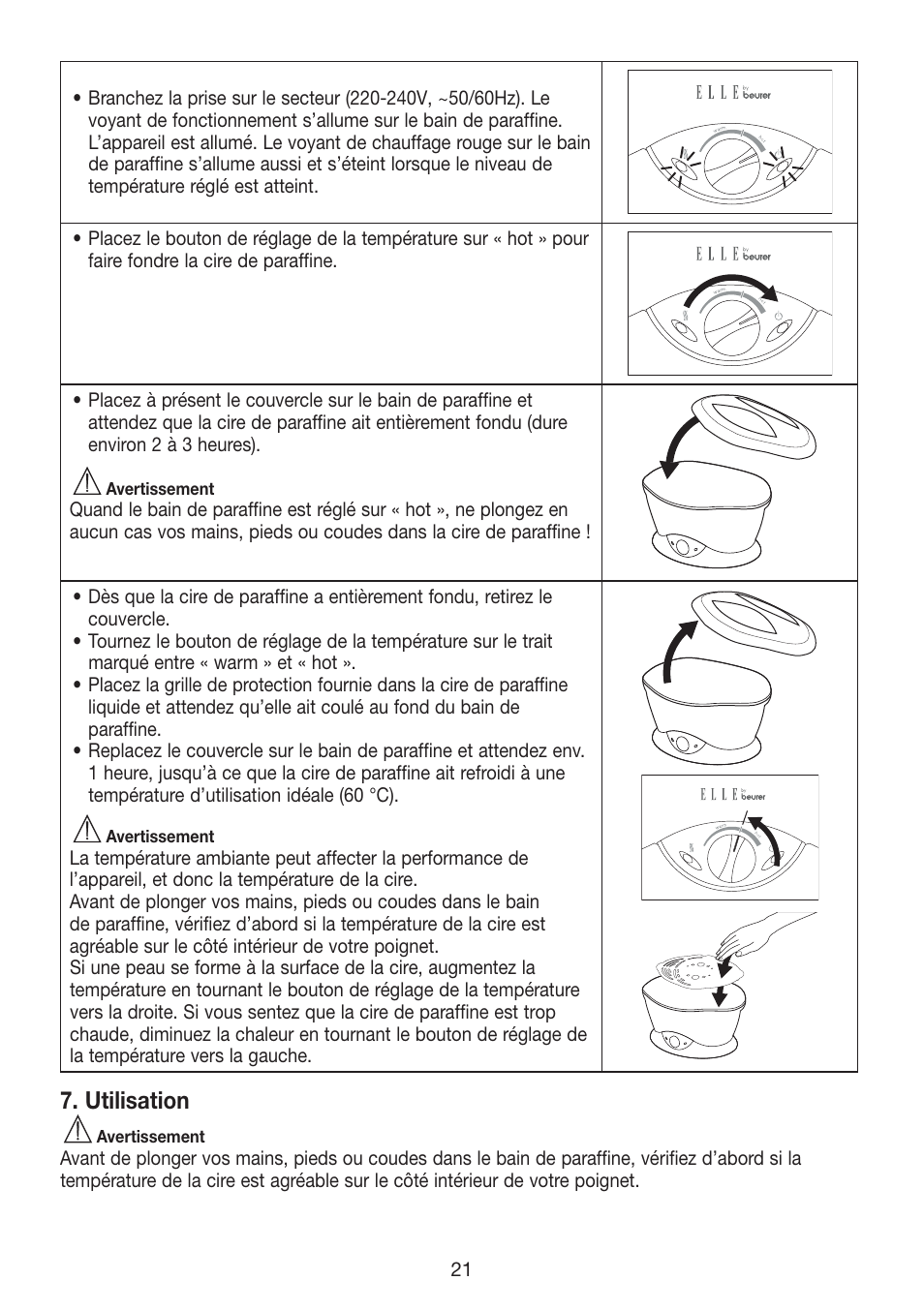 Utilisation | Beurer MPE 70 User Manual | Page 21 / 84