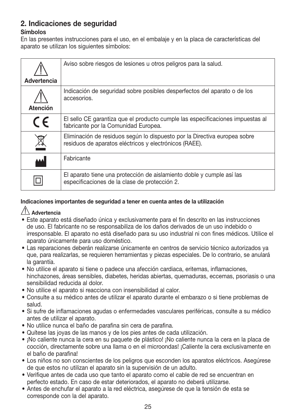 Indicaciones de seguridad | Beurer MPE 70 User Manual | Page 25 / 84