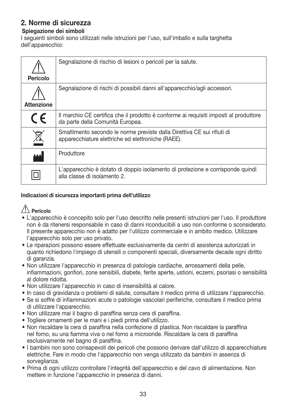 Norme di sicurezza | Beurer MPE 70 User Manual | Page 33 / 84