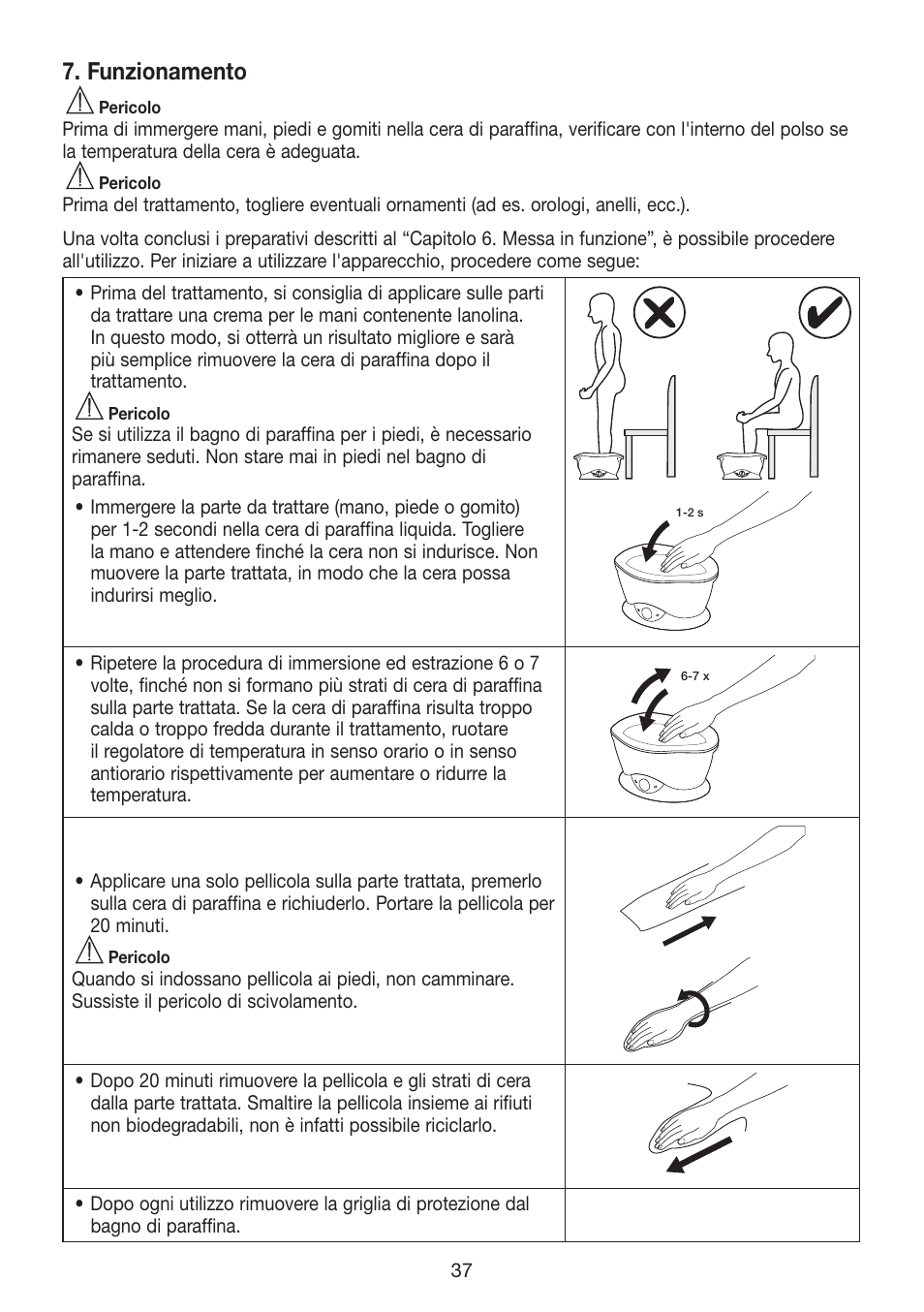 Funzionamento | Beurer MPE 70 User Manual | Page 37 / 84