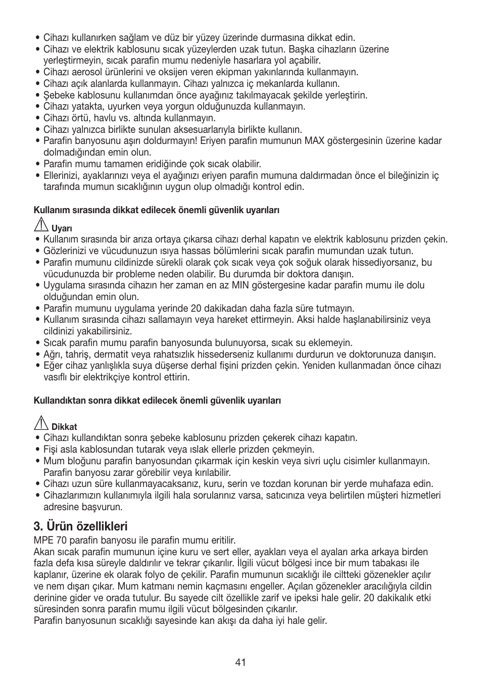 Ürün özellikleri | Beurer MPE 70 User Manual | Page 41 / 84