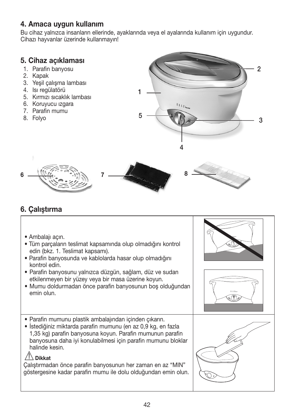 Amaca uygun kullanım, Cihaz açıklaması, Çalıştırma | Beurer MPE 70 User Manual | Page 42 / 84