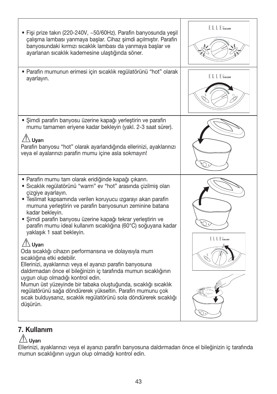 Kullanım | Beurer MPE 70 User Manual | Page 43 / 84