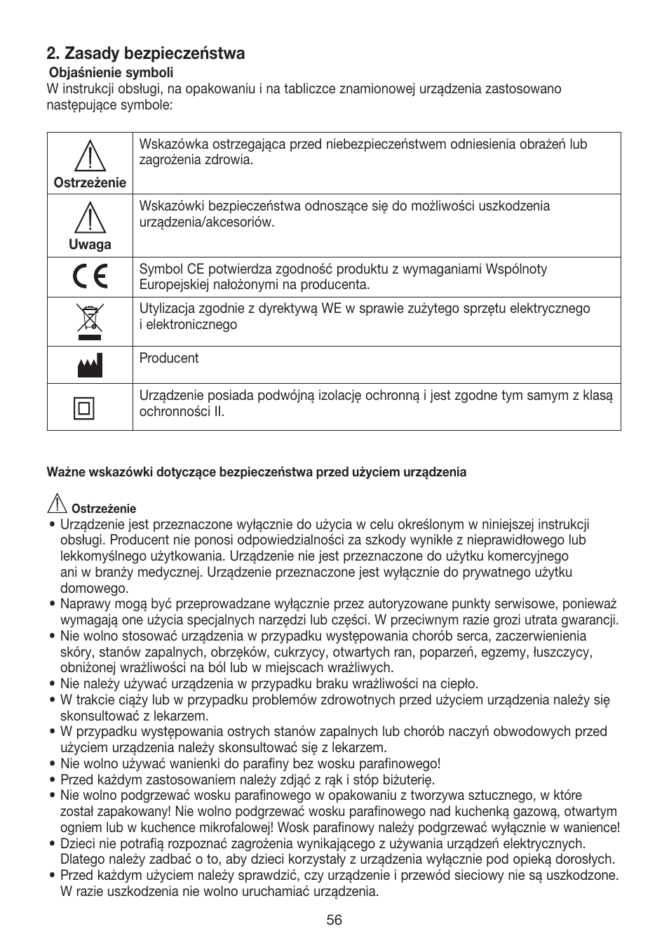 Zasady bezpieczeństwa | Beurer MPE 70 User Manual | Page 56 / 84