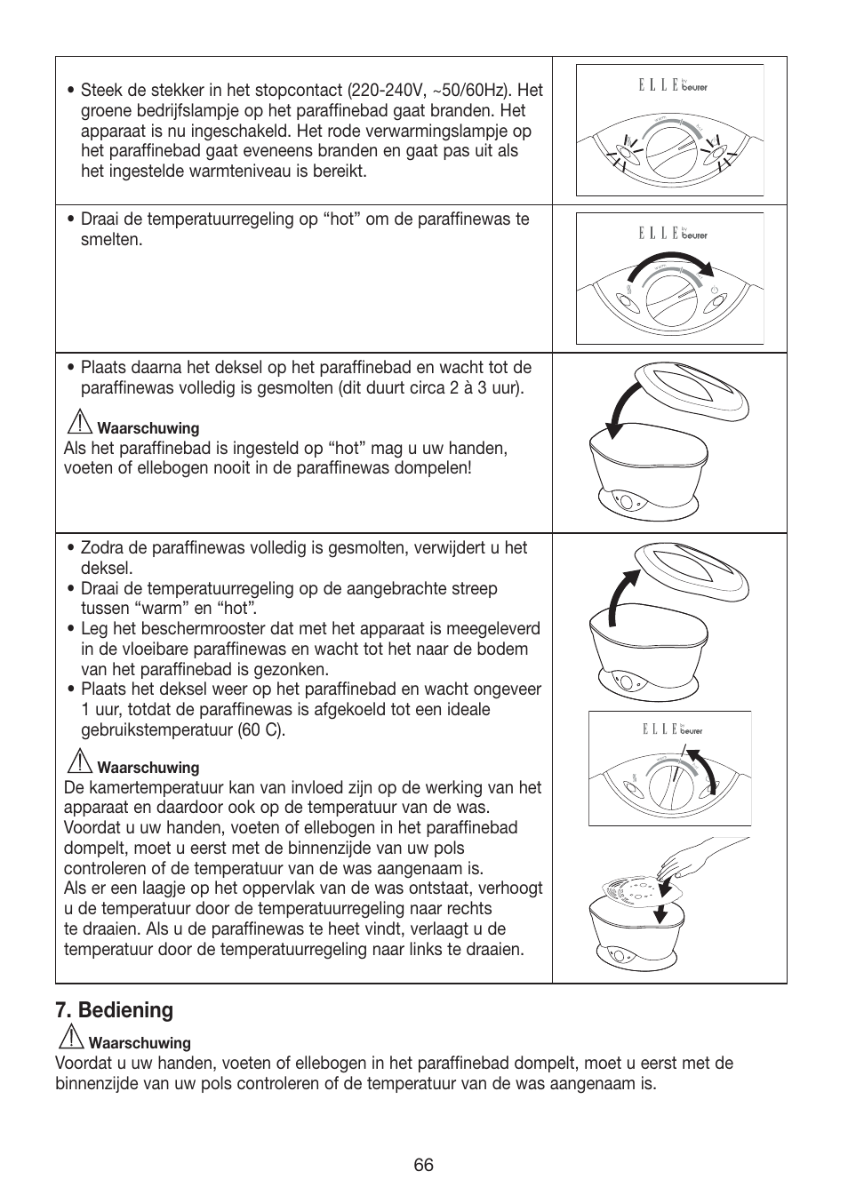 Bediening | Beurer MPE 70 User Manual | Page 66 / 84