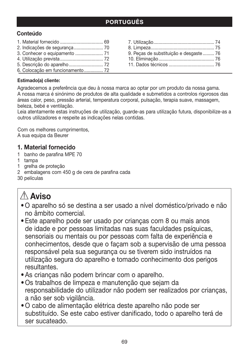 Aviso | Beurer MPE 70 User Manual | Page 69 / 84