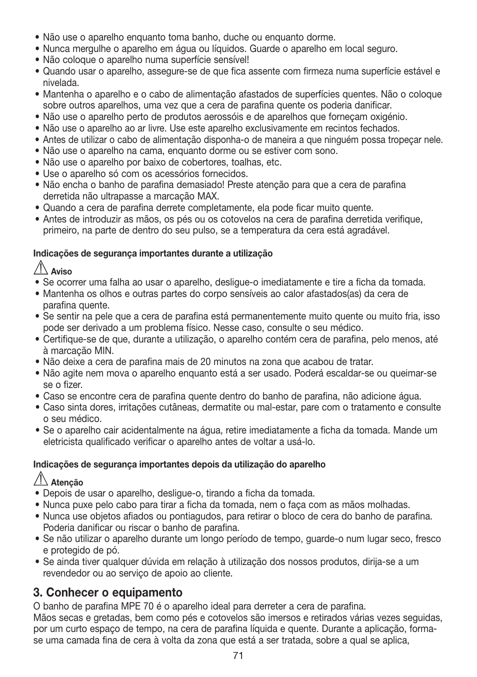 Conhecer o equipamento | Beurer MPE 70 User Manual | Page 71 / 84