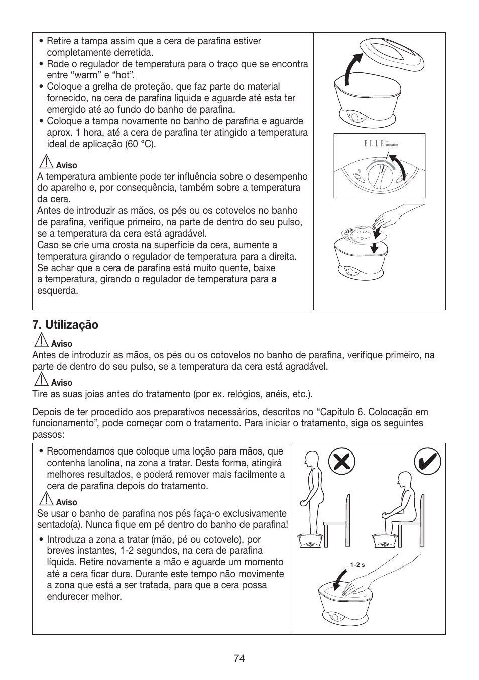 Utilização | Beurer MPE 70 User Manual | Page 74 / 84