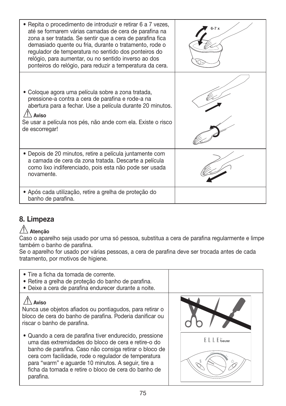 Limpeza | Beurer MPE 70 User Manual | Page 75 / 84