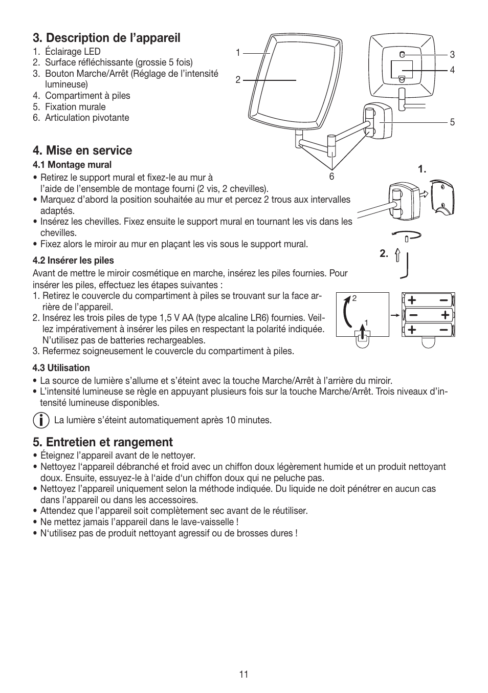 Description de l’appareil, Mise en service, Entretien et rangement | Beurer BS 89 User Manual | Page 11 / 36