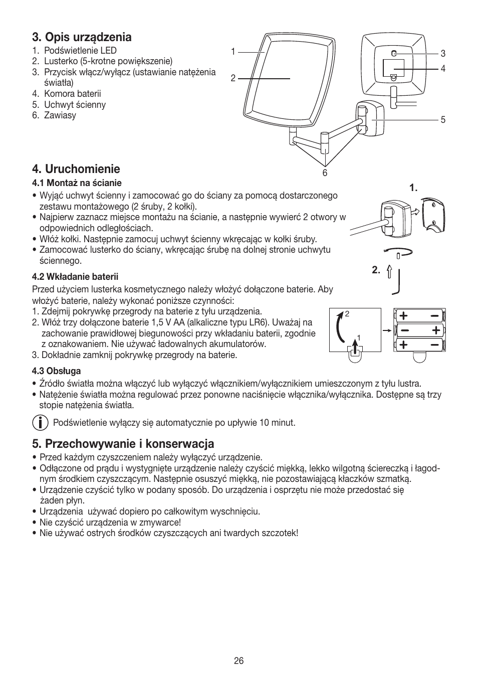 Opis urządzenia, Uruchomienie, Przechowywanie i konserwacja | Beurer BS 89 User Manual | Page 26 / 36