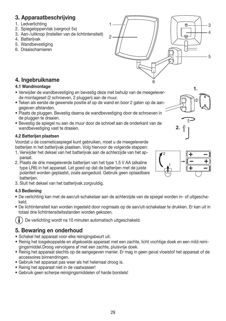 Apparaatbeschrijving, Ingebruikname, Bewaring en onderhoud | Beurer BS 89 User Manual | Page 29 / 36