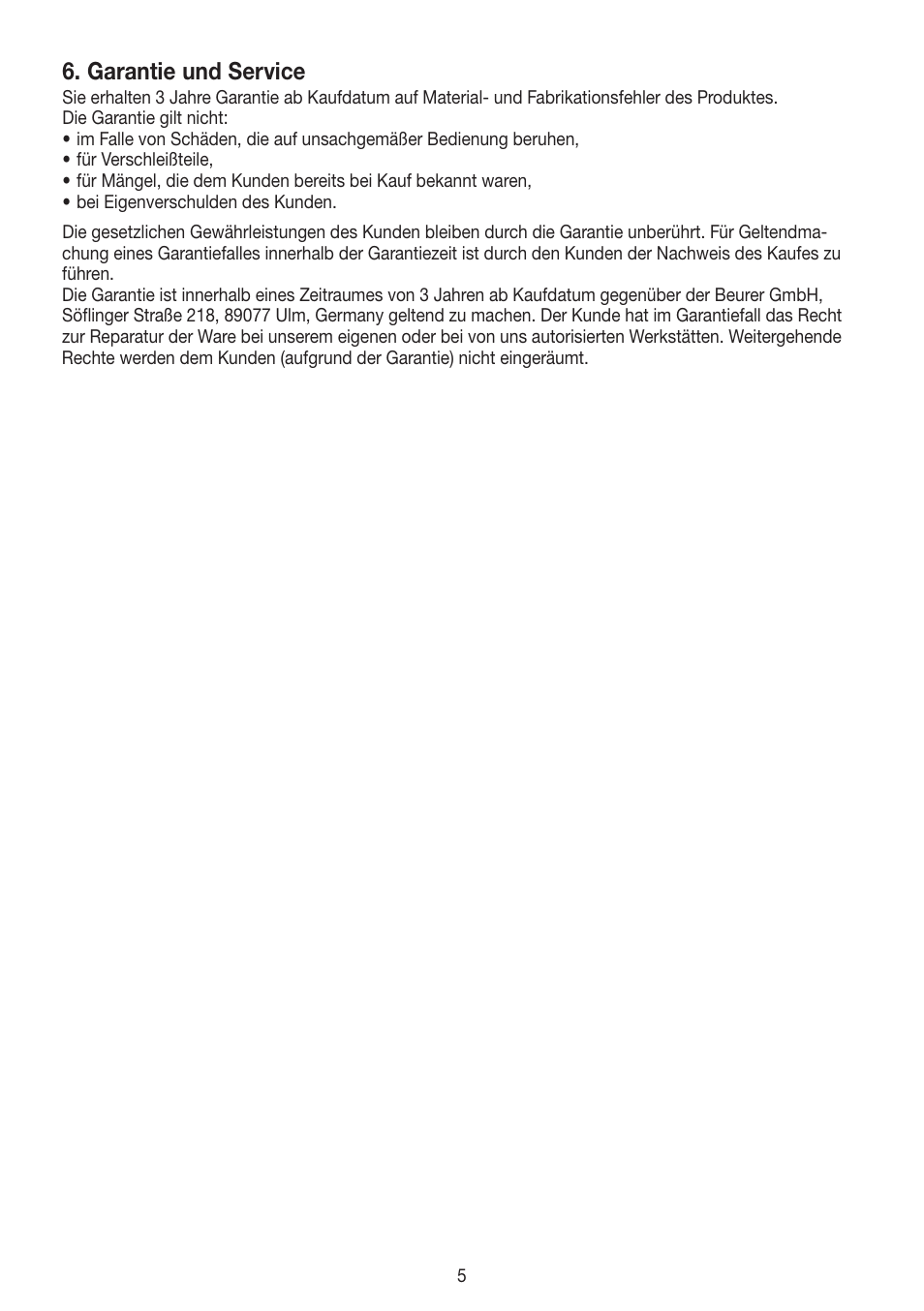 Garantie und service | Beurer BS 89 User Manual | Page 5 / 36