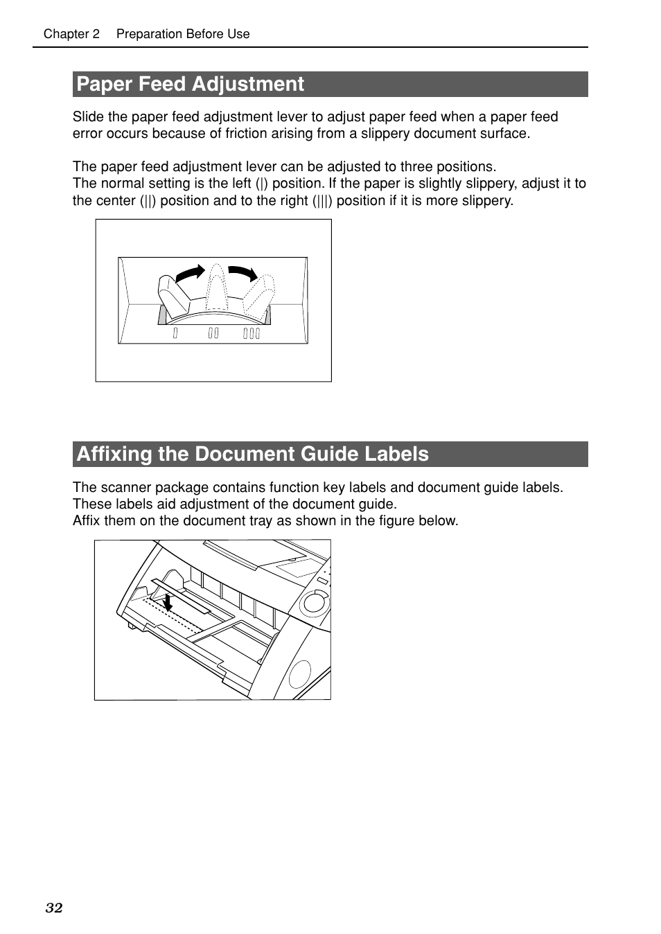 Paper feed adjustment, Affixing the document guide labels | Canon DR-5020 User Manual | Page 33 / 95