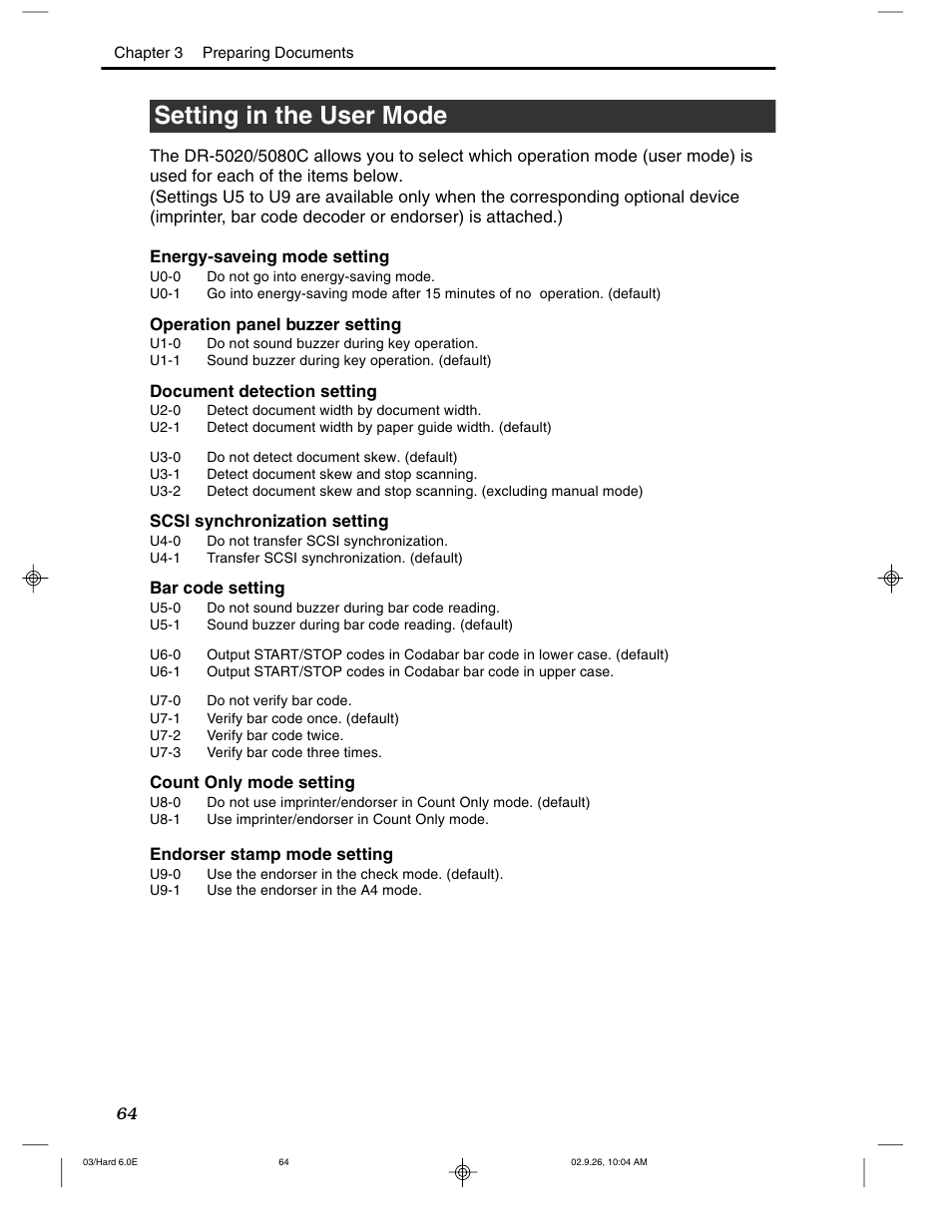 Setting in the user mode | Canon DR-5020 User Manual | Page 65 / 95