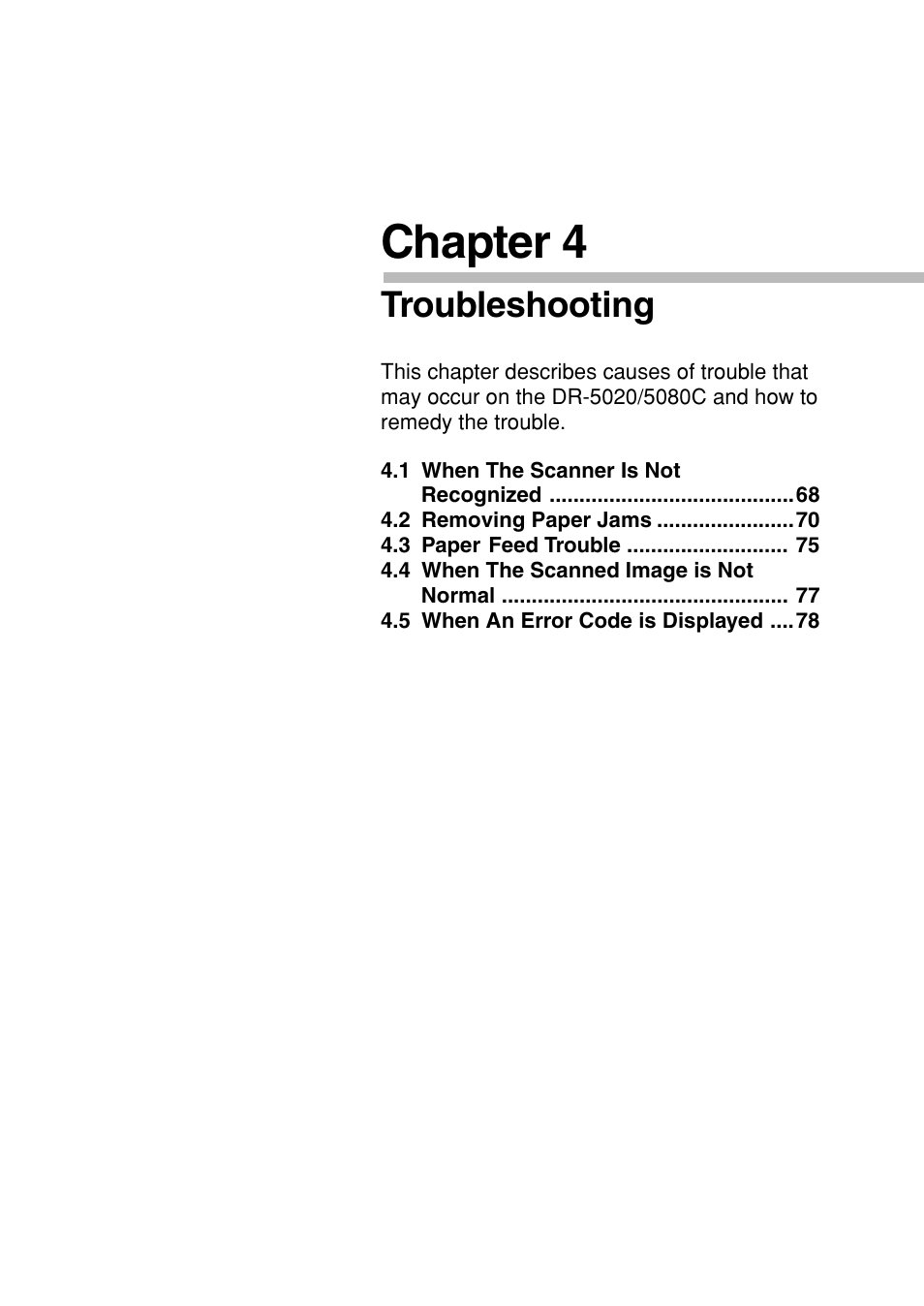 Chapter 4, Troubleshooting | Canon DR-5020 User Manual | Page 67 / 95