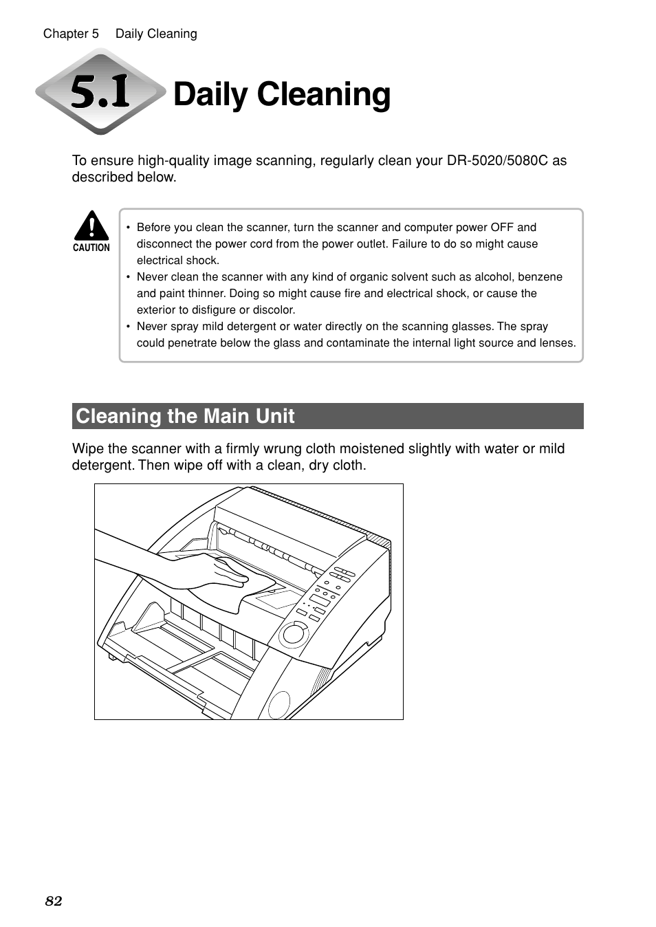 Daily cleaning, Cleaning the main unit | Canon DR-5020 User Manual | Page 82 / 95