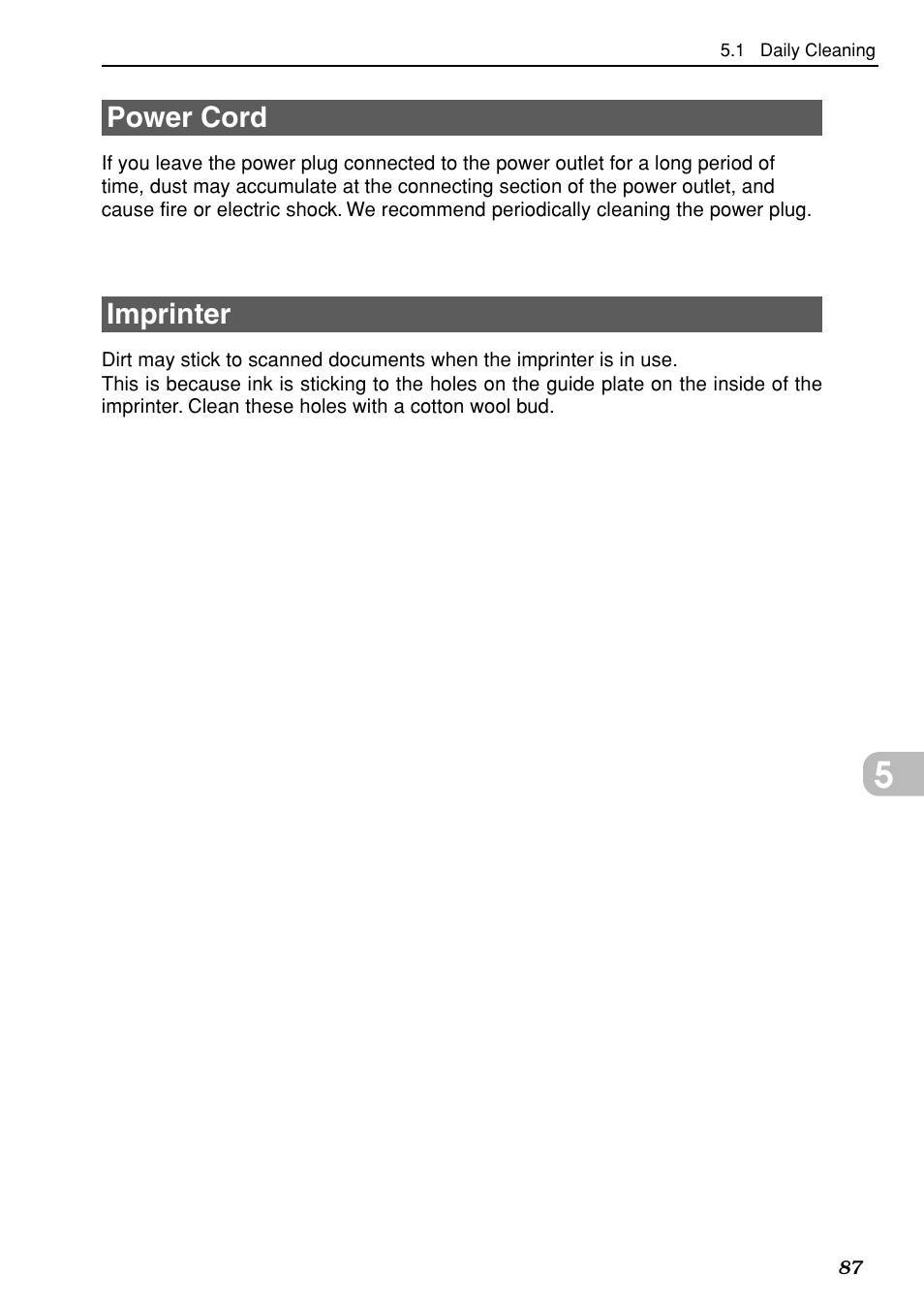 Power cord, Imprinter | Canon DR-5020 User Manual | Page 87 / 95