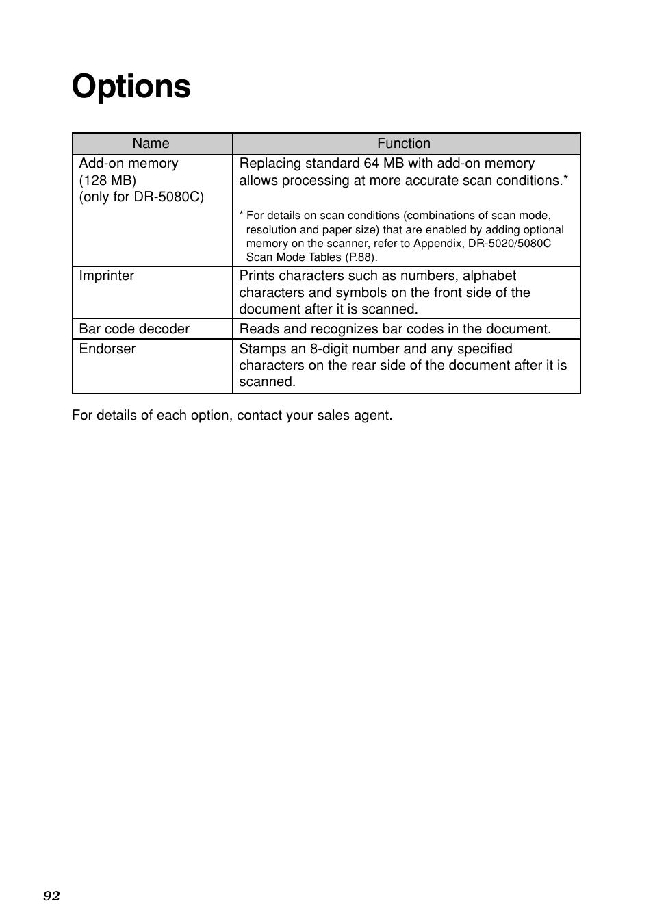 Options | Canon DR-5020 User Manual | Page 92 / 95