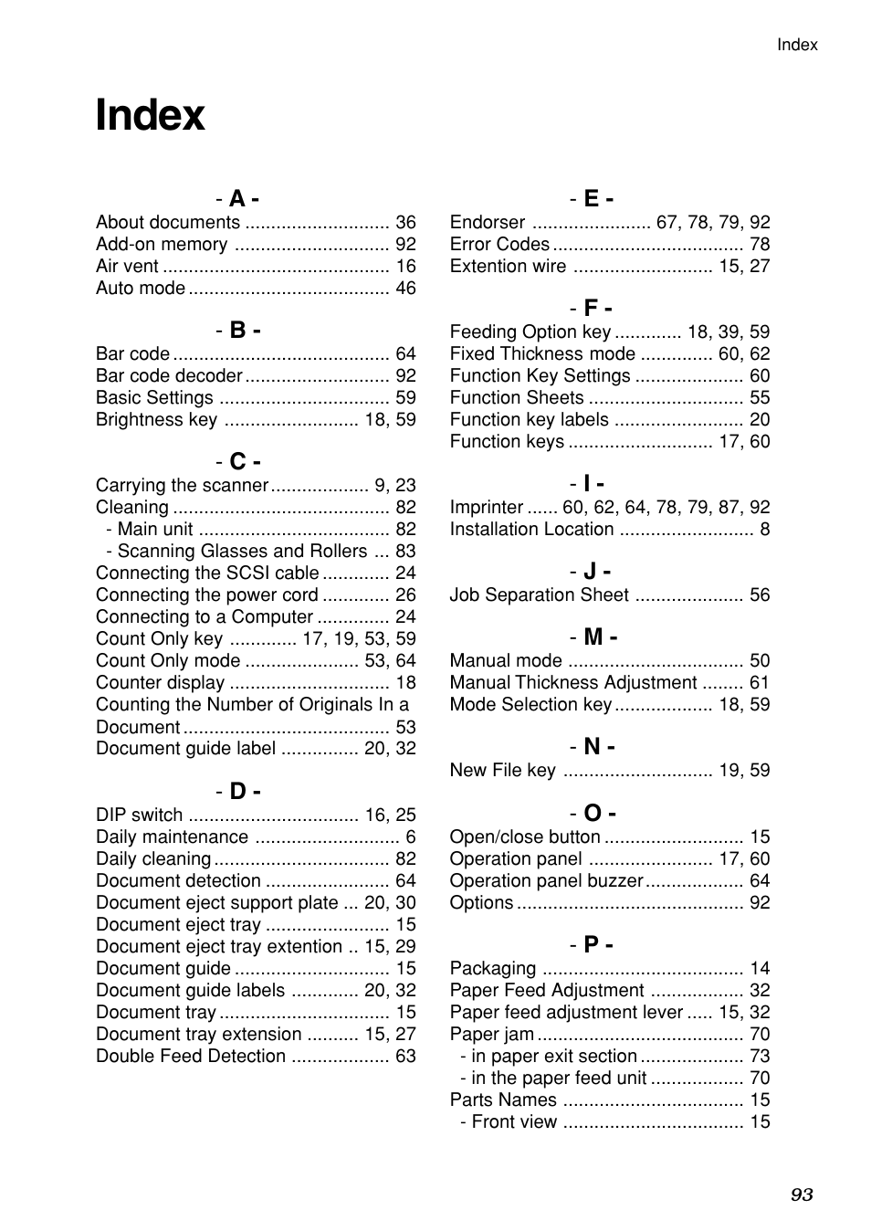 Index | Canon DR-5020 User Manual | Page 93 / 95