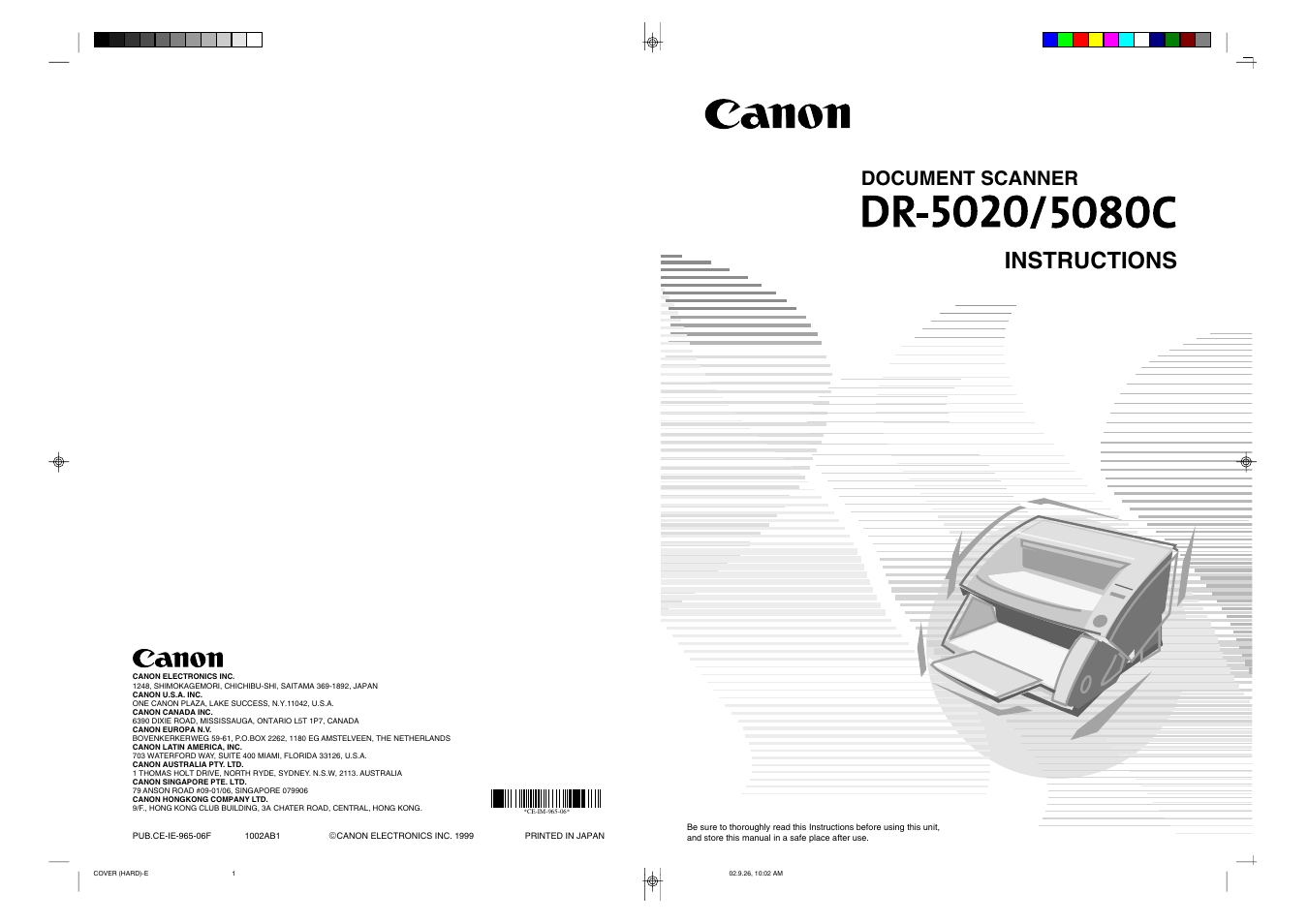 Instructions, Document scanner, English | Canon DR-5020 User Manual | Page 95 / 95