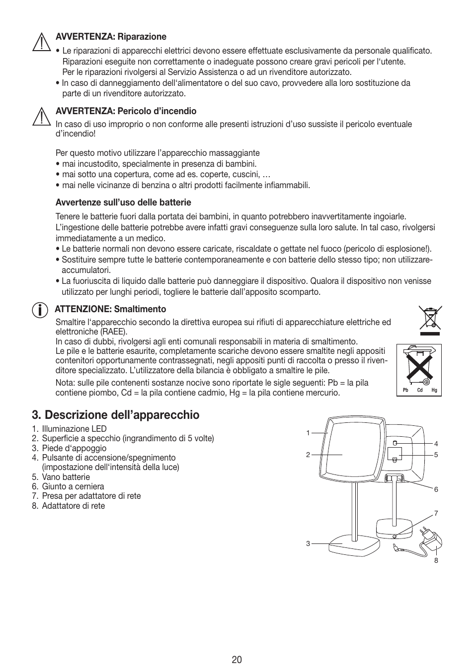 Descrizione dell’apparecchio | Beurer BS 99 User Manual | Page 20 / 48
