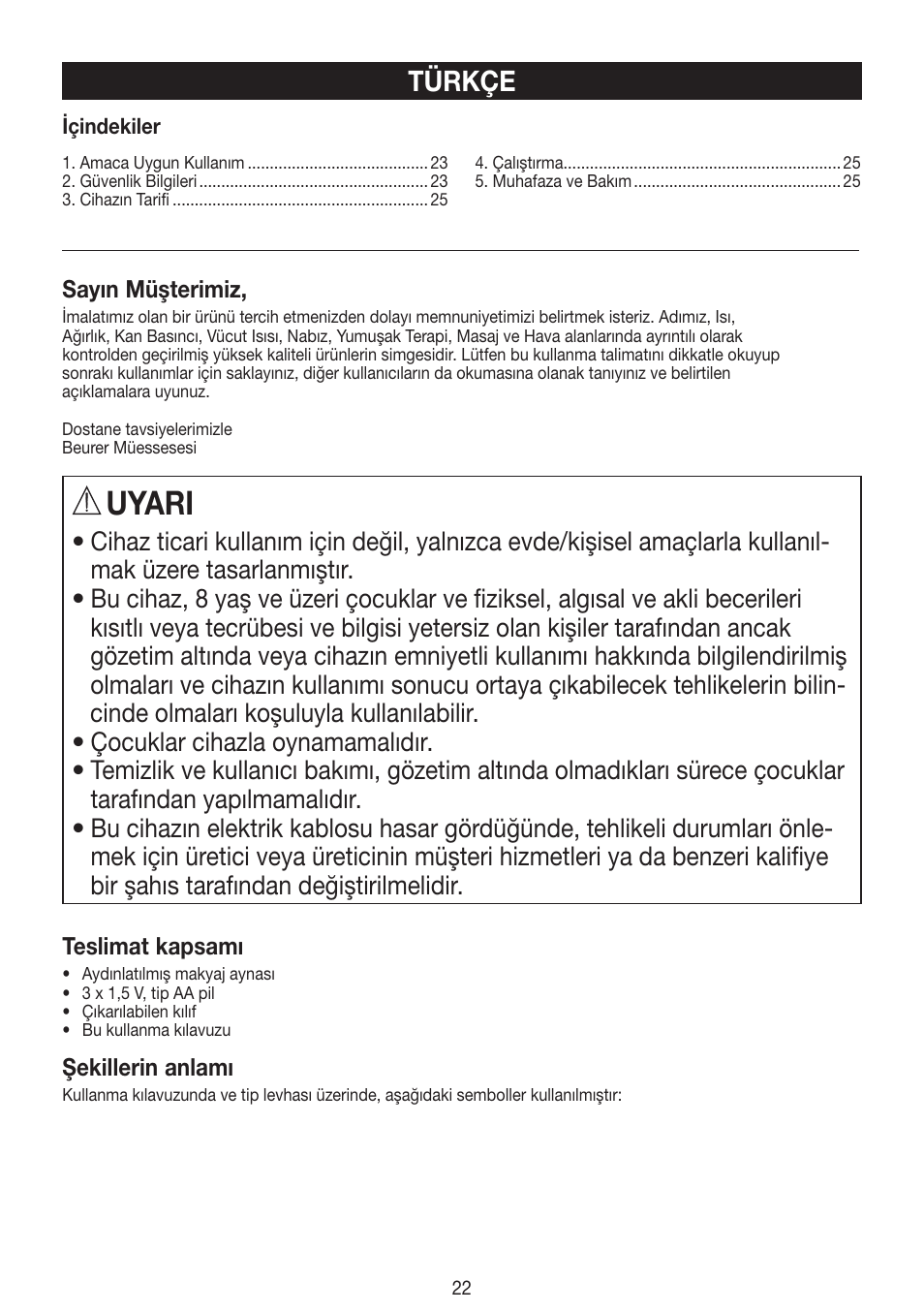 Uyari, Türkçe | Beurer BS 99 User Manual | Page 22 / 48