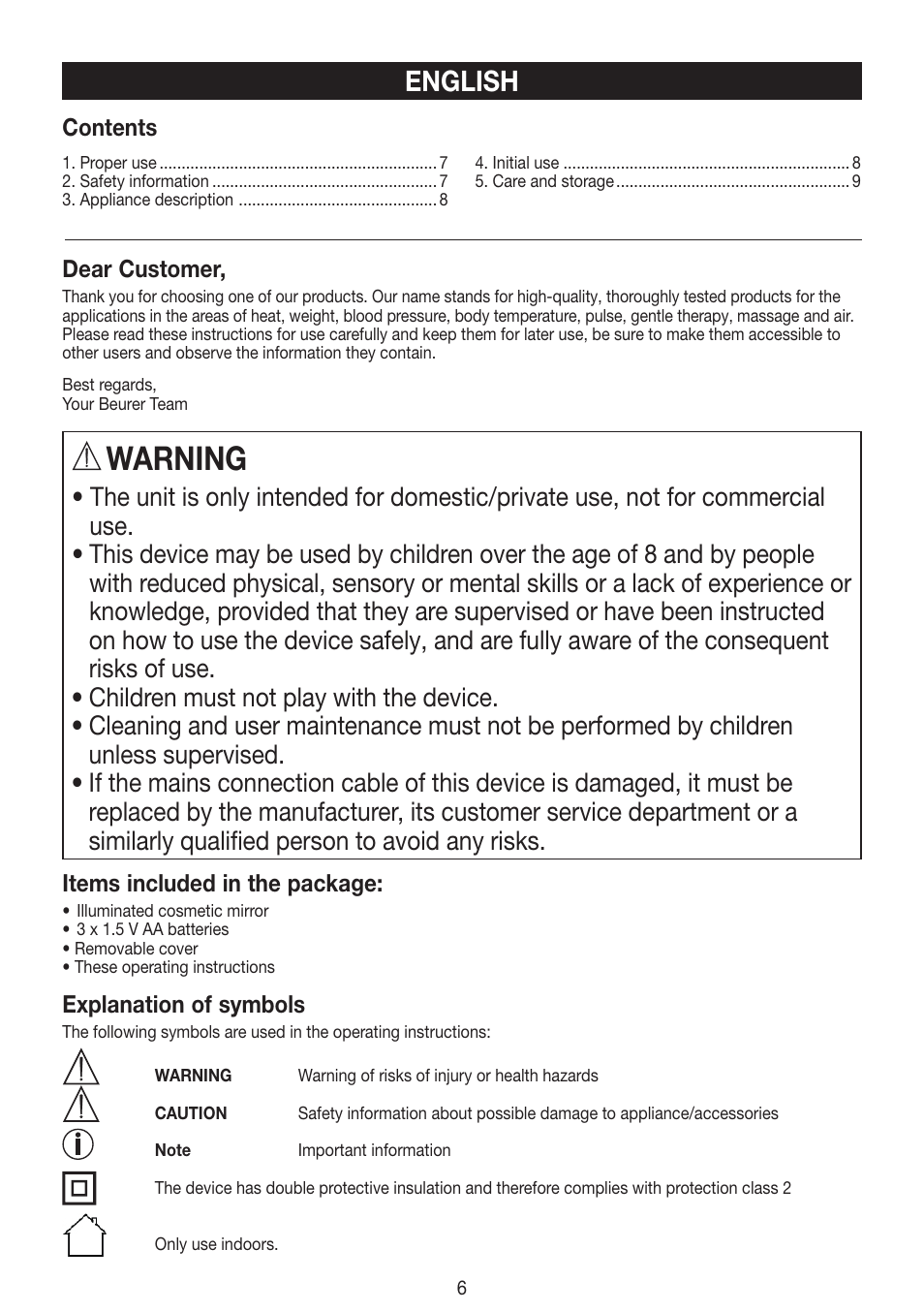 Warning, English | Beurer BS 99 User Manual | Page 6 / 48