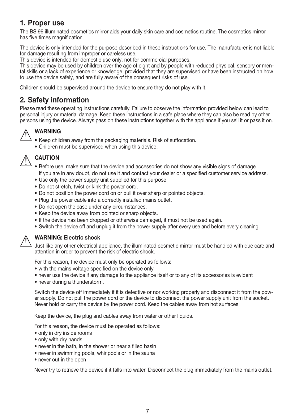 Proper use, Safety information | Beurer BS 99 User Manual | Page 7 / 48