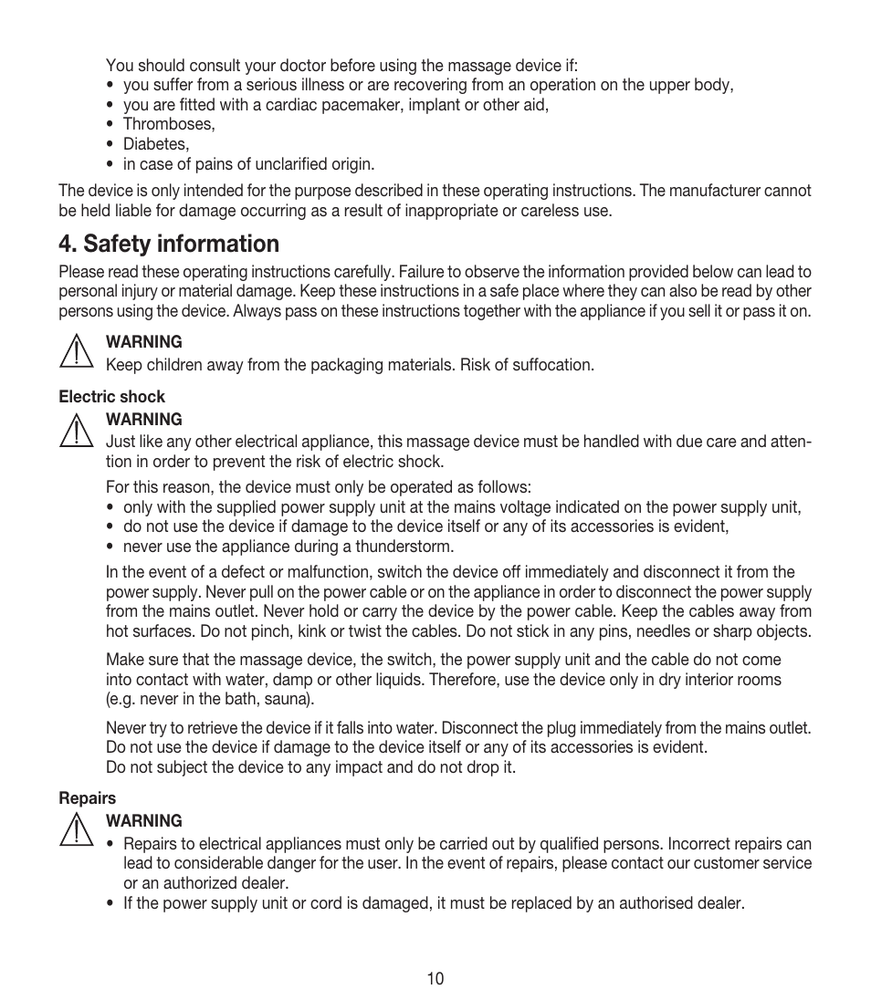 Safety information | Beurer CM 50 User Manual | Page 10 / 48