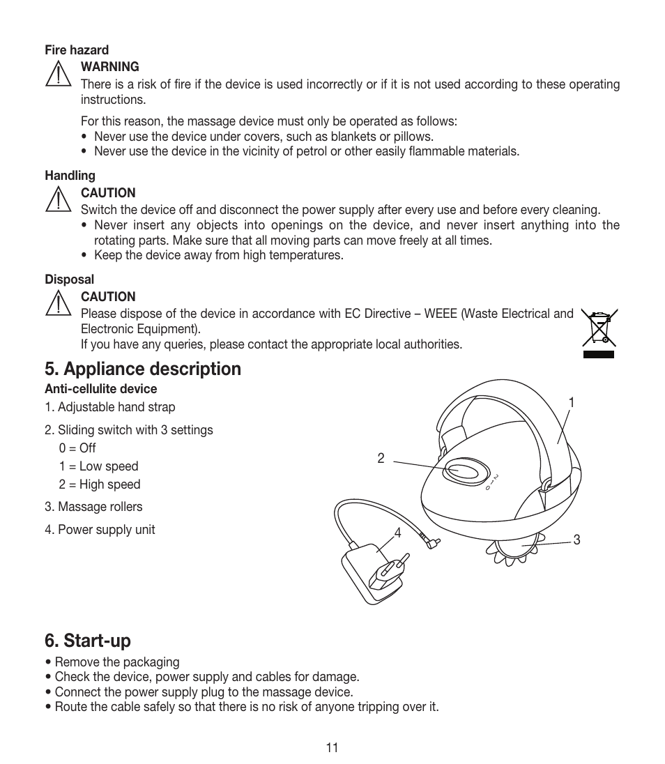 Appliance description, Start-up | Beurer CM 50 User Manual | Page 11 / 48