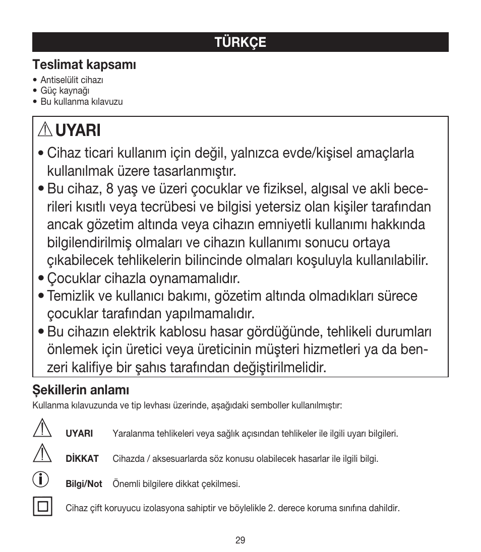 Uyari | Beurer CM 50 User Manual | Page 29 / 48