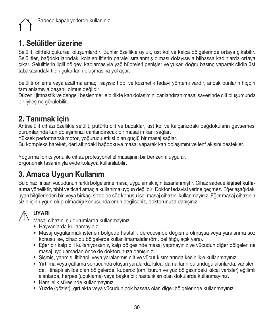 Selülitler üzerine, Tanımak için, Amaca uygun kullanım | Beurer CM 50 User Manual | Page 30 / 48