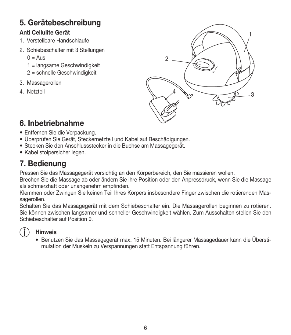 Gerätebeschreibung, Inbetriebnahme, Bedienung | Beurer CM 50 User Manual | Page 6 / 48