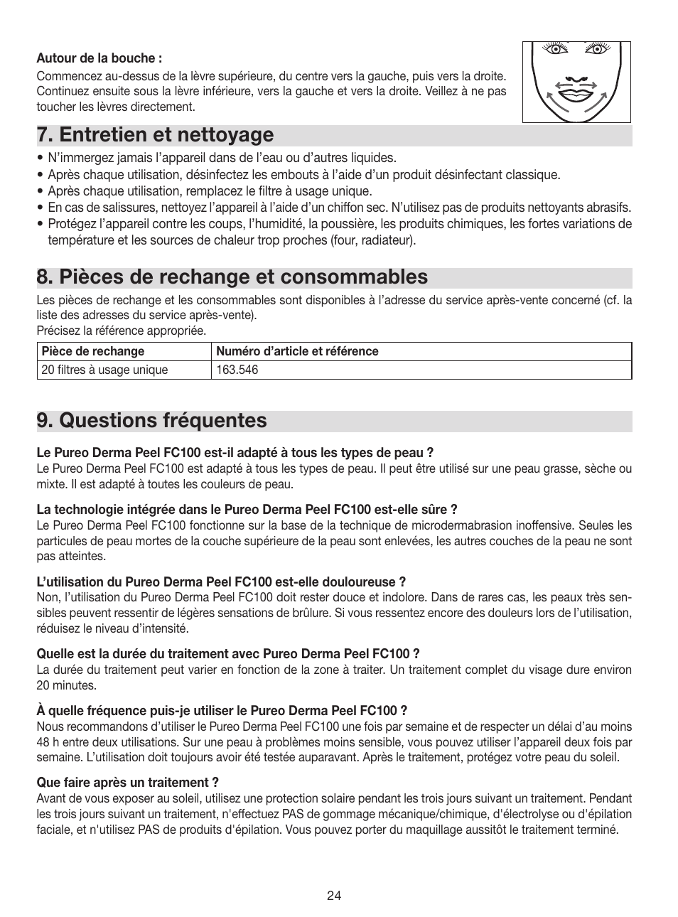 Entretien et nettoyage, Pièces de rechange et consommables, Questions fréquentes | Beurer FC 100 User Manual | Page 24 / 64