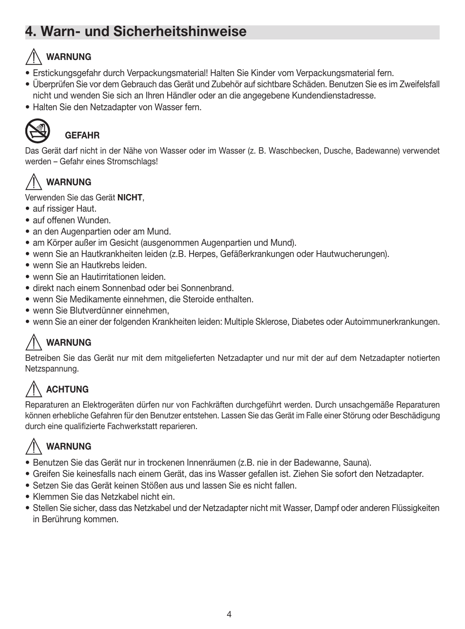 Warn- und sicherheitshinweise | Beurer FC 100 User Manual | Page 4 / 64