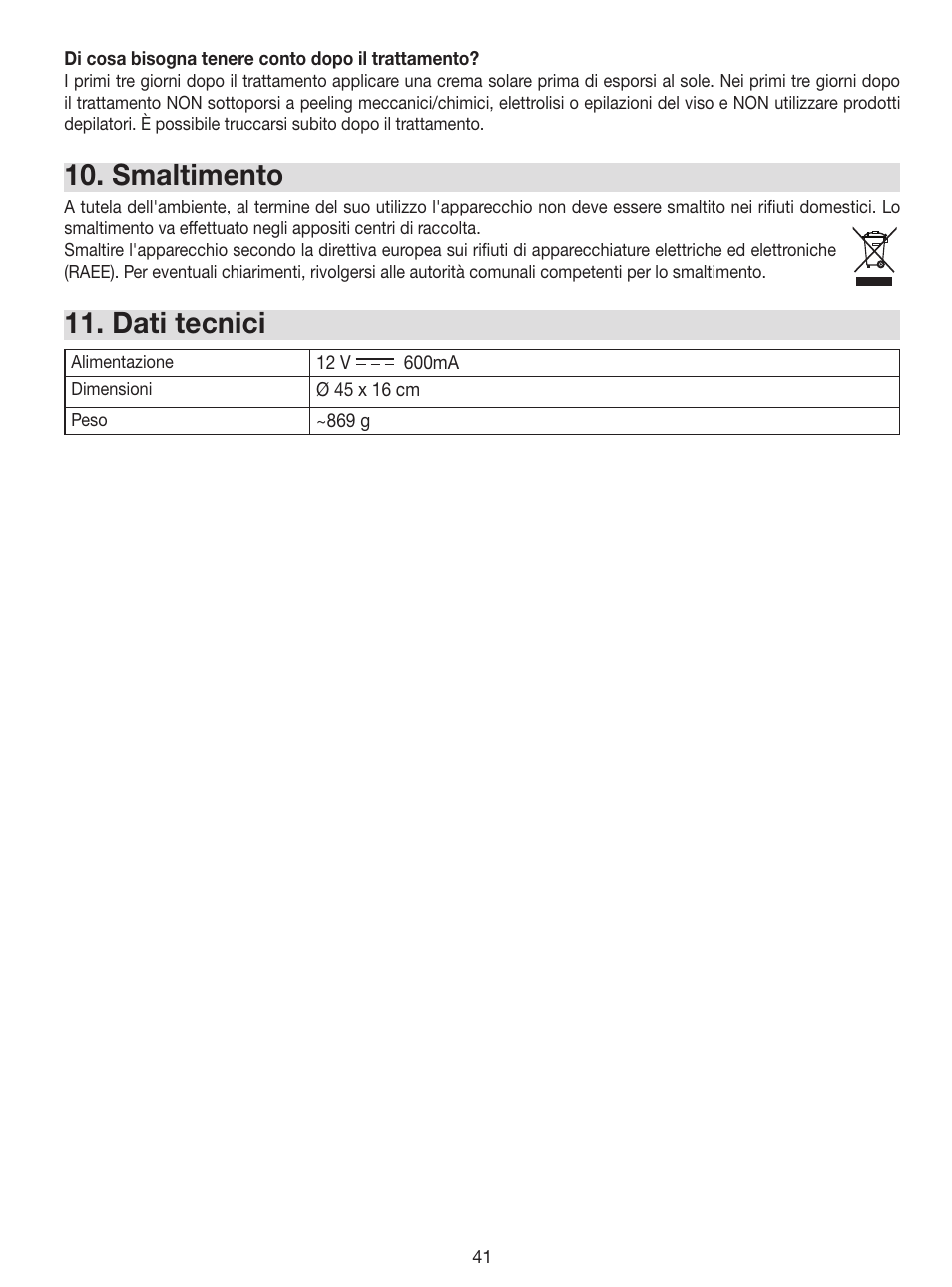 Smaltimento, Dati tecnici | Beurer FC 100 User Manual | Page 41 / 64