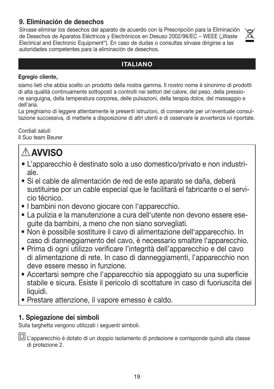 Avviso | Beurer FS 50 User Manual | Page 19 / 48