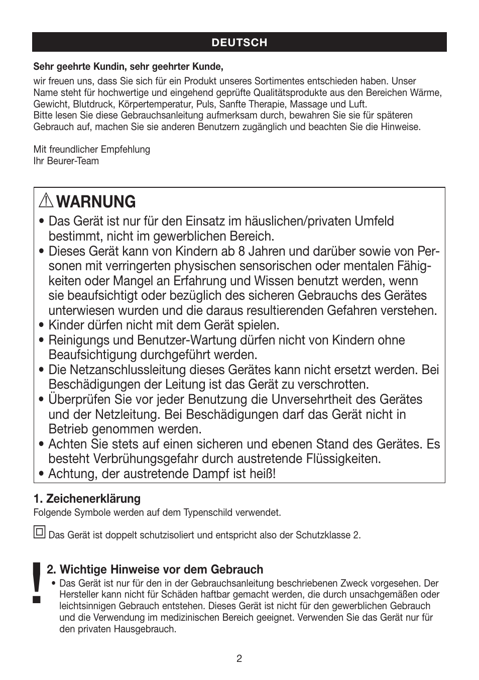 Warnung | Beurer FS 50 User Manual | Page 2 / 48