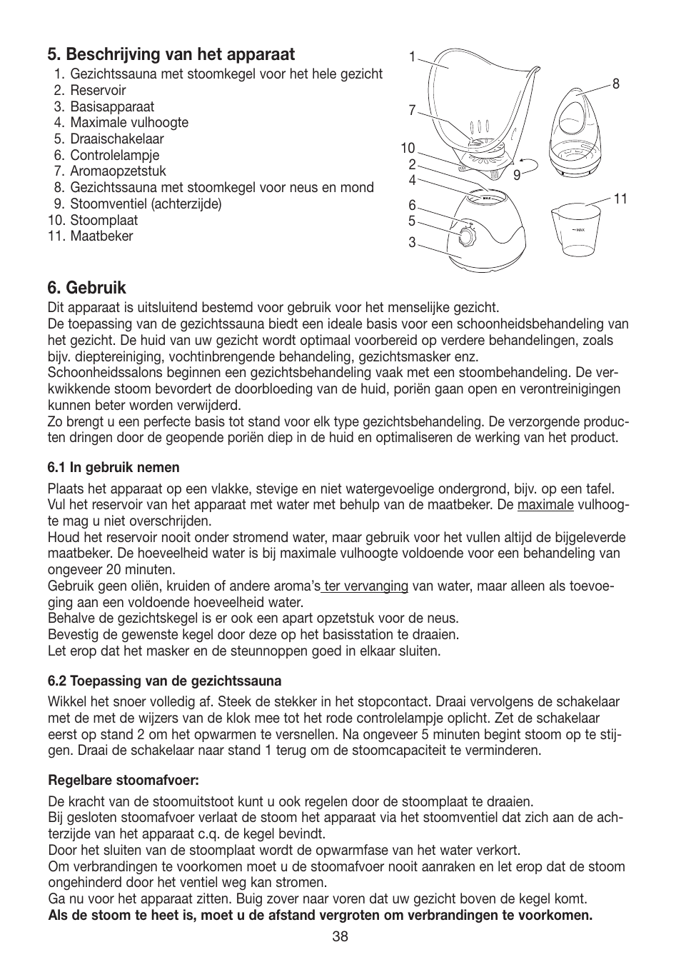 Beschrijving van het apparaat, Gebruik | Beurer FS 50 User Manual | Page 38 / 48