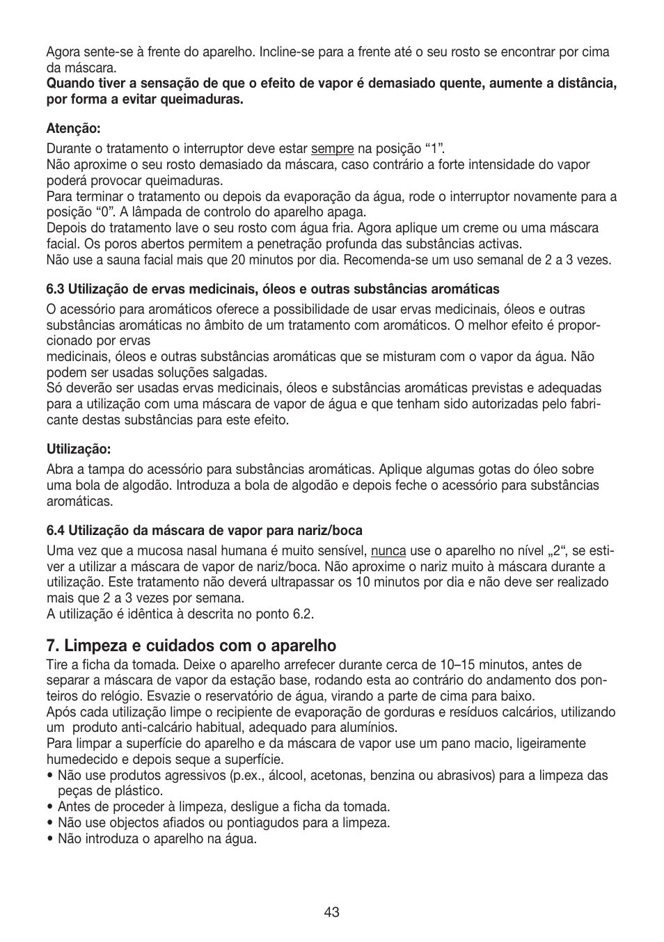 Limpeza e cuidados com o aparelho | Beurer FS 50 User Manual | Page 43 / 48