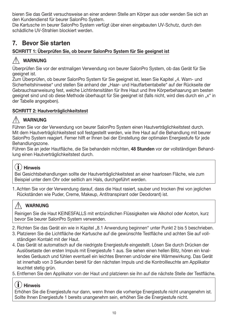 Bevor sie starten | Beurer IPL 10000+ User Manual | Page 10 / 128