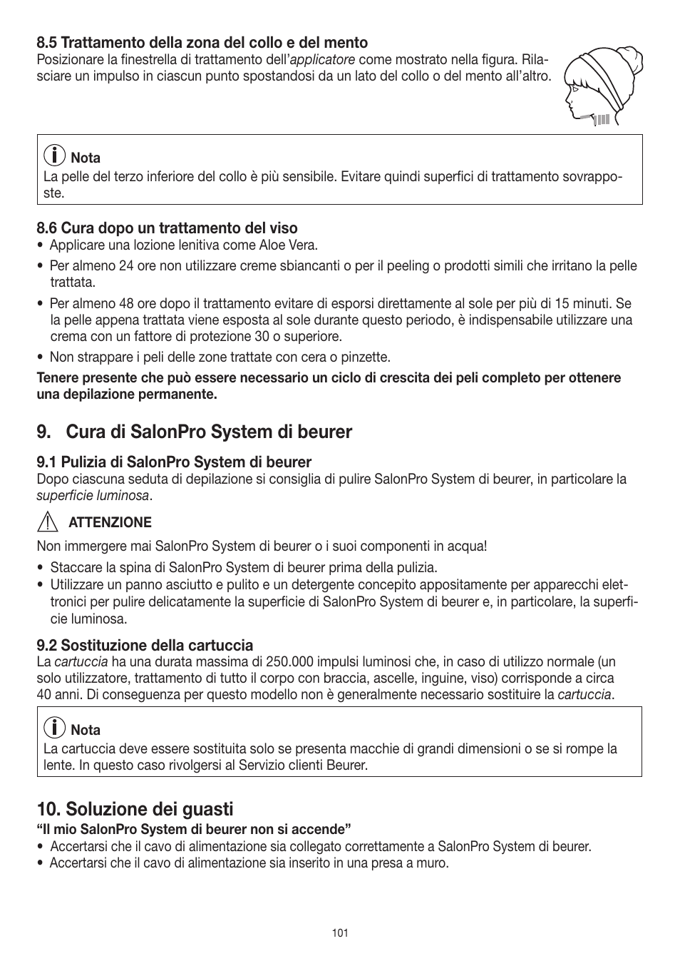 Cura di salonpro system di beurer, Soluzione dei guasti | Beurer IPL 10000+ User Manual | Page 101 / 128