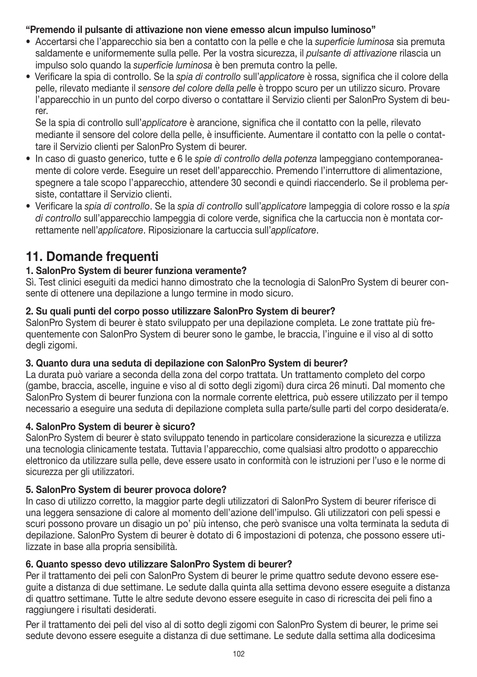 Domande frequenti | Beurer IPL 10000+ User Manual | Page 102 / 128