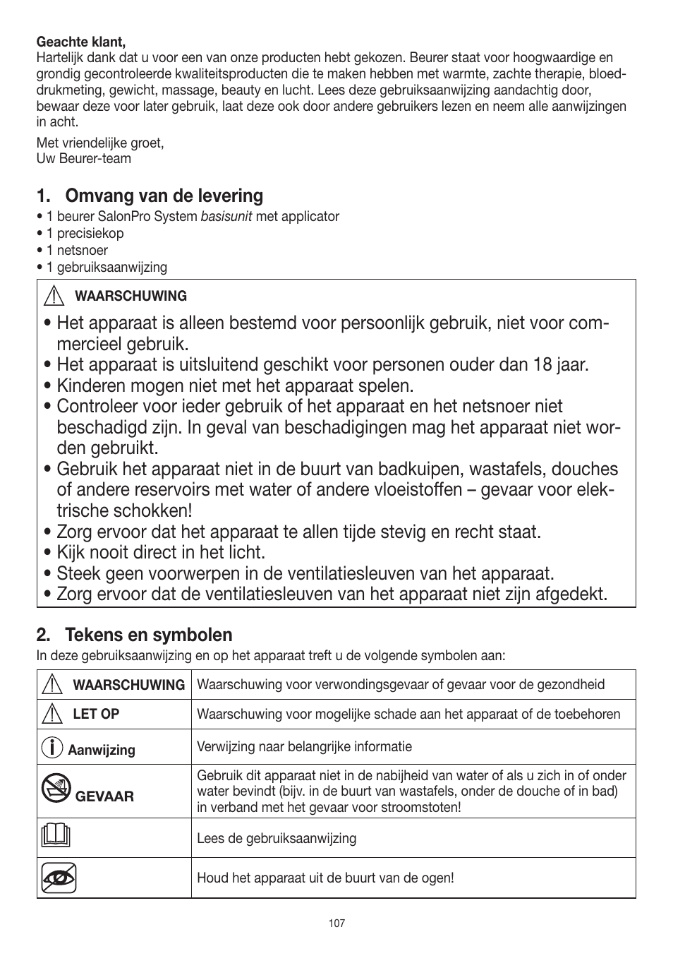 Omvang van de levering | Beurer IPL 10000+ User Manual | Page 107 / 128