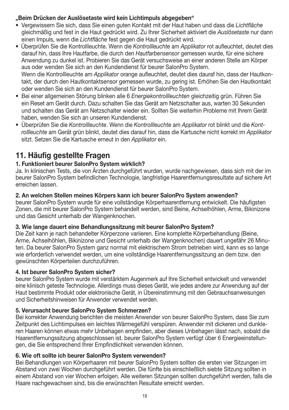 Häufig gestellte fragen | Beurer IPL 10000+ User Manual | Page 19 / 128