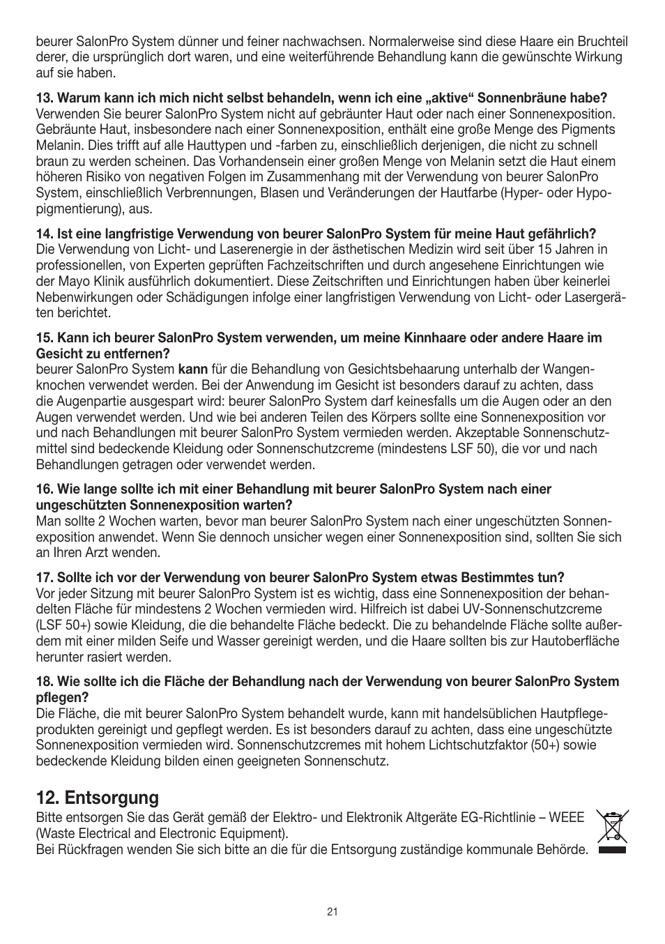 Entsorgung | Beurer IPL 10000+ User Manual | Page 21 / 128