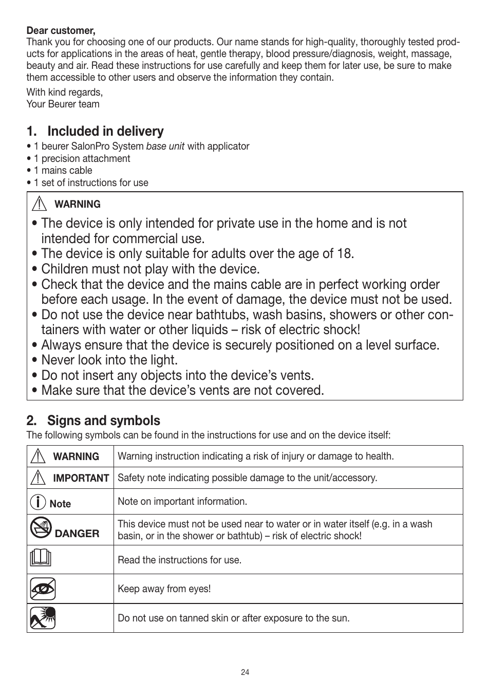 Included in delivery | Beurer IPL 10000+ User Manual | Page 24 / 128