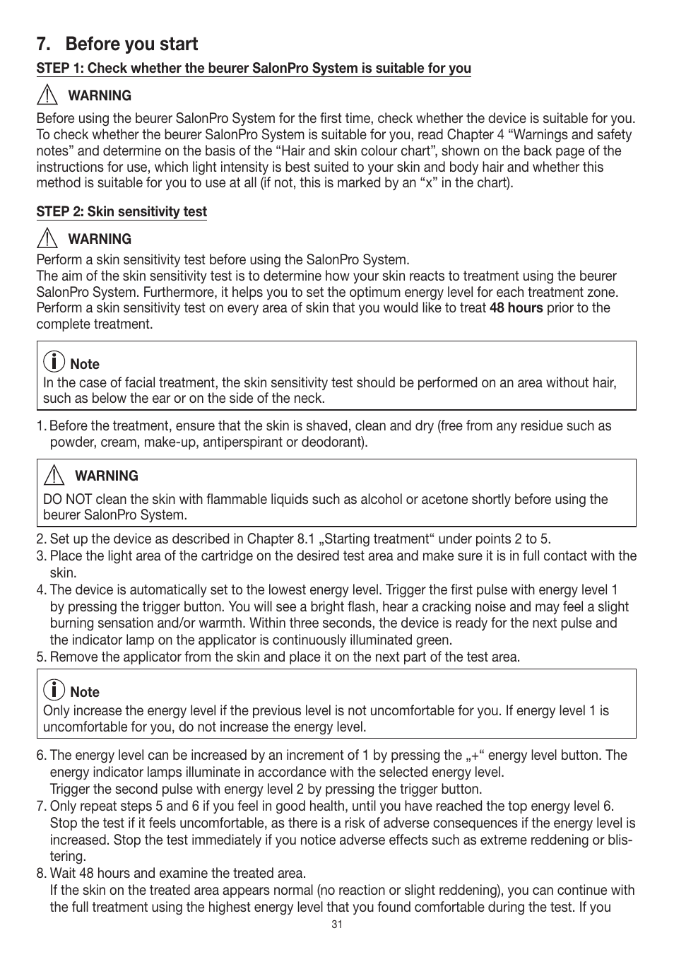 Before you start | Beurer IPL 10000+ User Manual | Page 31 / 128